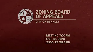 Berkley Zoning Board of Appeals Meeting - October 12, 2020