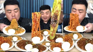 Mukbang ASMR Taste delicious food | Xiaofeng EatingChili 3, Fried Noodles​ 3 plates And Egg 3