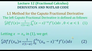 Fractional Calculus| Fractional Derivative|L1 method for Caputo| MATLAB code |Lecture 12