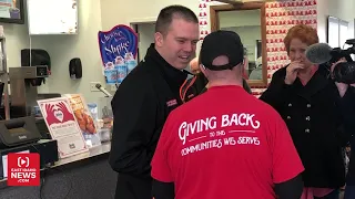 Gene Simmons surprises the biggest KISS fan while he's working at a fast food restaurant