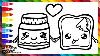 Draw and Color a Jar of Nutella With a Slice of Bread 🍞❤️🍫🌰🥛🌈 Drawings for Kids