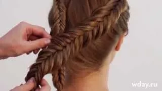 Коса рыбий хвост обратное плетение (коса колосок наоборот)