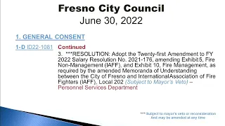 Fresno City Council Meeting 6/30/2022