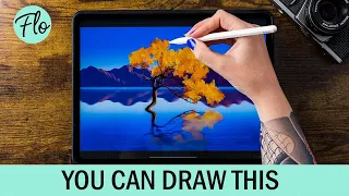 You Can Draw This LANDSCAPE with a TREE in PROCREATE - Plus FREE Procreate Brushes