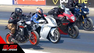 KTM RC8 🆚 GSXR 600 🆚 FZ1 🆚 R6 🆚 MT-09 🆚 Z1000SX 🚦 DRAG RACING 🚦 Motos 11 seg | Copa Carnaval 2020