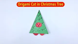 How to Make Origami Cat in Christmas Tree/Easy Origami Christmas