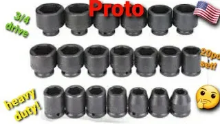 Proto J72103 3/4" Drive 20 Piece Impact Socket Set - 6 Point