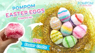 DIY Pompom Easter Eggs - Striped Eggs - Easter Crafts - Trứng Phục Sinh Pompom