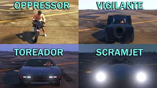 GTA 5 Online: OPPRESSOR vs VIGILANTE vs TOREADOR vs SCRAMJET (Drag Race)