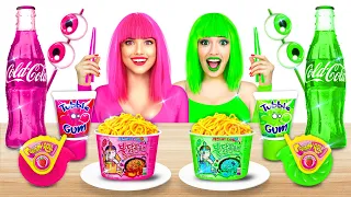 24 Hours Eating One Color Snacks and Sweets  Mukbang with PINK & GREEN Food by RATATA COOL