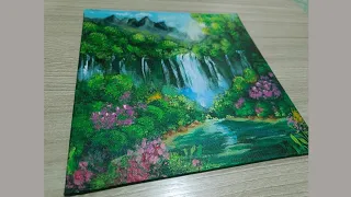 Waterfall Acrylic Painting / Spring Waterfall Painting #waterfall