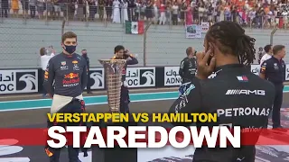 How Hamilton COMPLETELY IGNORED Verstappen during final stare down of Abu Dhabi 2021