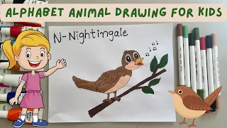How to Draw the Nightingale Bird ! Easy Animal Drawing Tutorial for Kids | Alphabet Drawing