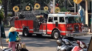 Ho Chi Minh City (Saigon) Fire Department Responding (x4) With American Ladder Truck