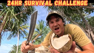 24hrs No Food No Water on a Tropical Beach - Eating What I Find | Low Tide Hunting Fish