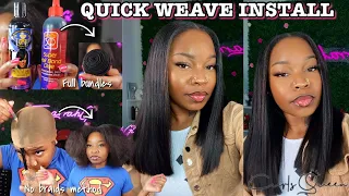 DETAILED QUICK WEAVE TUTORIAL|*NO BRAIDS METHOD* BLUNT CUT BOB BEGINNER FRIENDLY FT. CURLSQUEEN