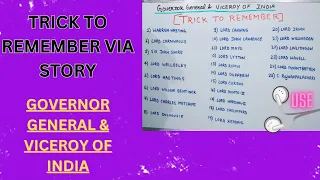 GOVERNOR GENERAL AND VICEROY OF INDIA | TRICK TO REMEMBER | HISTORY