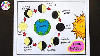 The Phases of Moon diagram drawing | How to draw moon phases | step by step science poster making