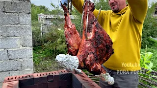 COOKED A WHOLE GOAT IN A HOMEMADE TANDOOR. MEAT IN A TANDOOR.