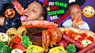 4X SPICY ONE BITE SEAFOOD BOIL MUKBANG CHALLENGE (KING CRAB, MEGA PRAWNS, LOBSTER TAILS) QUEEN BEAST