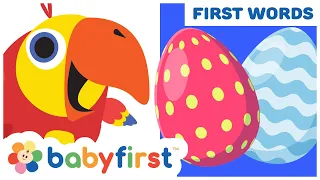 Toddler learning videos w Color Crew & Larry surprise eggs | Learn animals & colors | BabyFirst TV