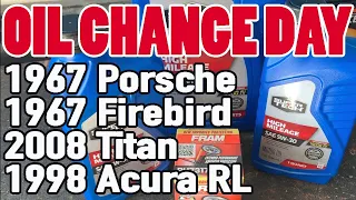 Oil Change Day: Porsche 912, Pontiac Firebird, Nissan Titan, Acura RL oil changes Flat 4, V6 and V8