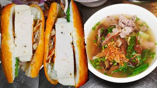 Mouthwatering Khmer submarine sandwiches with braised pork & noodle soup, Cambodian street food