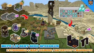 Minecraft PE 1.19 Seed Speedrun - Village with 2 Stronghold & Many Diamond / Ancientcity & Mangrove!