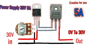 High power voltage regulator 0V to 30V 5A | LM317 and TIP3055 Transistor