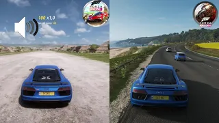 Forza Horizon 5 vs 4 gameplay, engine sounds comparison Audi R8 V10 plus 2016