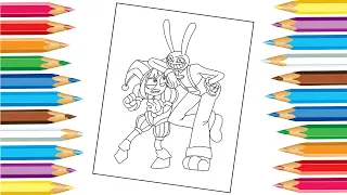 Jax and Pomni from The Amazing Digital Circus Coloring Pages