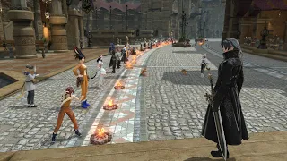 Final Fantasy XIV Players paying homage to Akira Toriyama in Ul'dah, Balmung.