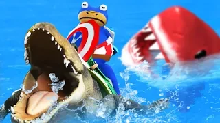 Captain America Frog Rides an Alligator vs Red Megalodon - Amazing Frog Part 175 | Pungence