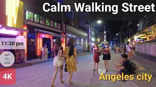 Saturday Walk Along Calm Walking Street at Midnight. Angeles city. Philippines.