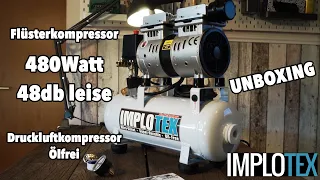 480W - IMPLOTEX - Silent Flüster Kompressor / 48 db / Druckluftkompressor - Unboxing