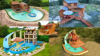 Top 5! How To Build Bamboo Resort, Pool, Water Slide, Bamboo Umbrella & Fish Pond  Using Hand Tools