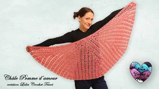 Châle "Pomme d'amour" demi lune Crochet "Lidia Crochet Tricot"