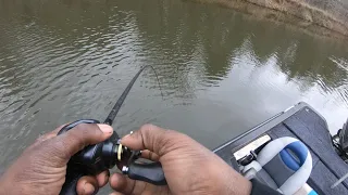 Winter fishing first bass in the new boat