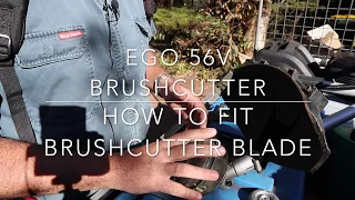 Ego Brushcutter - removing line trimmer head, attaching brushcutter blade and demo