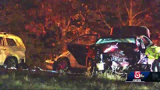 1 killed, 6 injured in fiery, wrong-way interstate crash