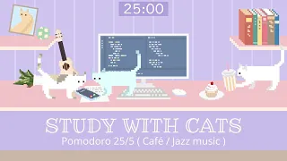 Study with Cats 🧁 Pomodoro Timer 25/5 x Animation | Studying in a good mood | Cafe / Jazz BGM💗