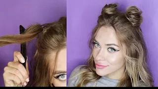 Прическа из Instagram: два пучка с локонами 😍 Подробный урок | SPACE BUNS | Peinados Para ninas