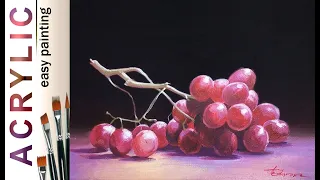 Red Grape🎨 ACRYLIC How to paint still life. Tutorial DEMO