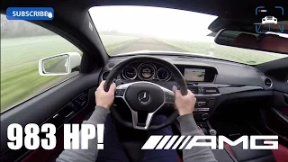 Mercedes Benz C63 AMG Coupe 983 HP BRUTAL! Acceleration Sound POV on Autobahn 5.5 V8 BiTurbo 4Matic