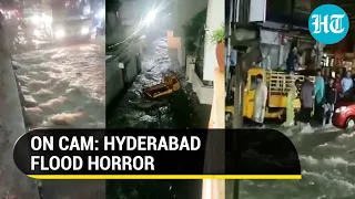 Watch: Roads, restaurants flooded; 2 people washed away following heavy rains in Hyderabad