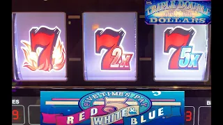 5 TIMES PAY RED WHITE & BLUE + TRIPLE DOUBLE DOLLARS + 2X 3X 5X BLAZING 777 SLOT PLAY! NICE!