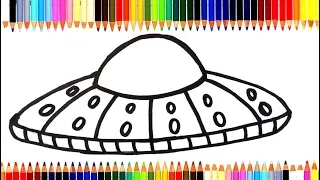 Как нарисовать космический корабль НЛО /  мультик раскраска Летающая тарелка для детей  / учим цвета