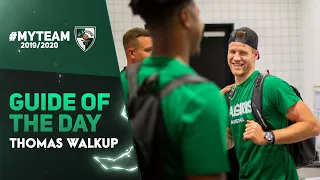 Thomas Walkup guides newcomer Zach LeDay around Zalgiris facilities