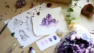 How I paint a crystal // Watercolor illustration process video