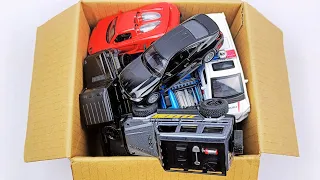 Box full of Model Car Jaguar, Nissan, Audi, Maserati, Peugeot, Pickup Truck , Police Pickup #42